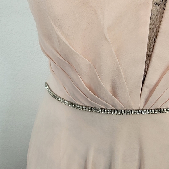Lulus Sz 2 Maxi Dress Blush V-Neck Under Bust Embellished Corset Back Gown Slit - Picture 4 of 11